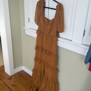 WAYF Womens Square Neck, Puff Sleeve, Layered Tiers Long Maxi Dress